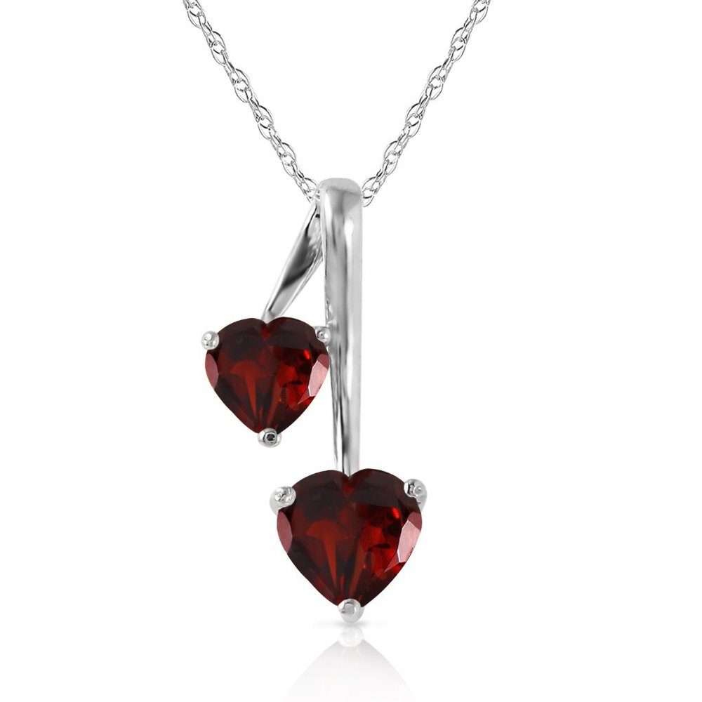 14K.SOLID GOLD HEARTS NECKLACE W/ NATURAL GARNETS